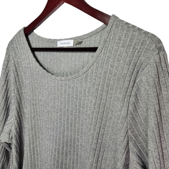 Calvin Klein Light Gray Ribbed Long Sleeve Top - Picture 2 of 14